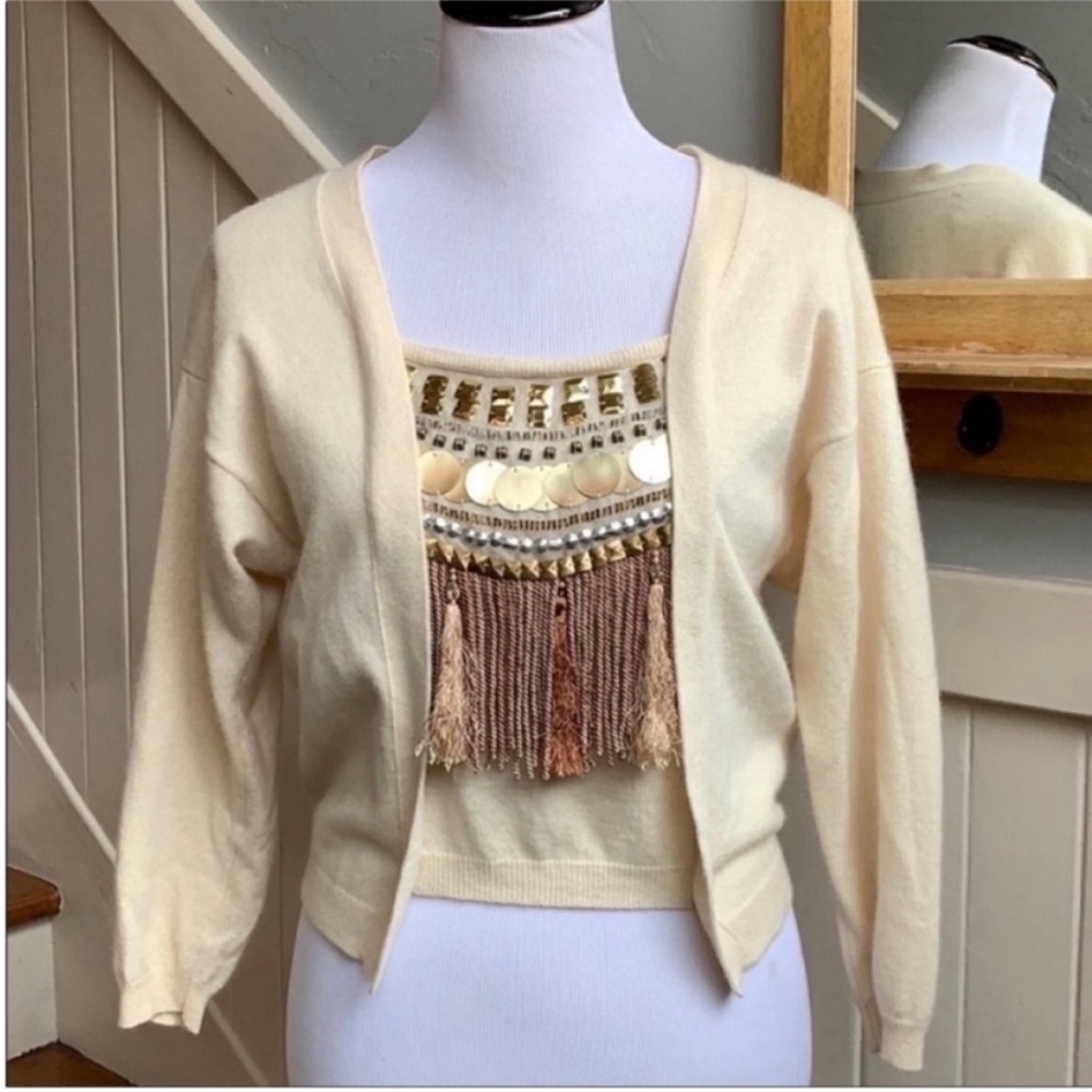 M Missoni Embellished Cream Lambswool & Angora Blend Sweater